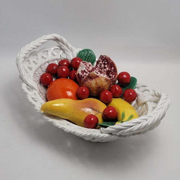 Capodimonte Ceramic Woven Basket Fruit Bowl Centerpiece Hand Painted Italy - Picture 13 of 15